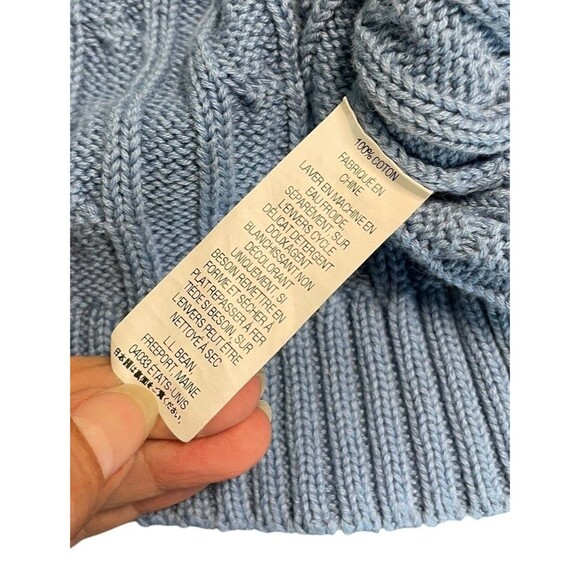 LL Bean Sweater Women Medium M Blue Cable Knit V Neck Cotton Long Sleeve - Picture 9 of 10